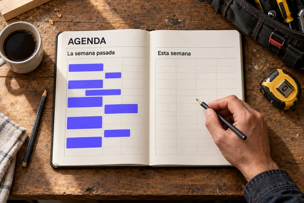 Agenda ilustrativa con una semana ocupada y la siguiente vacía