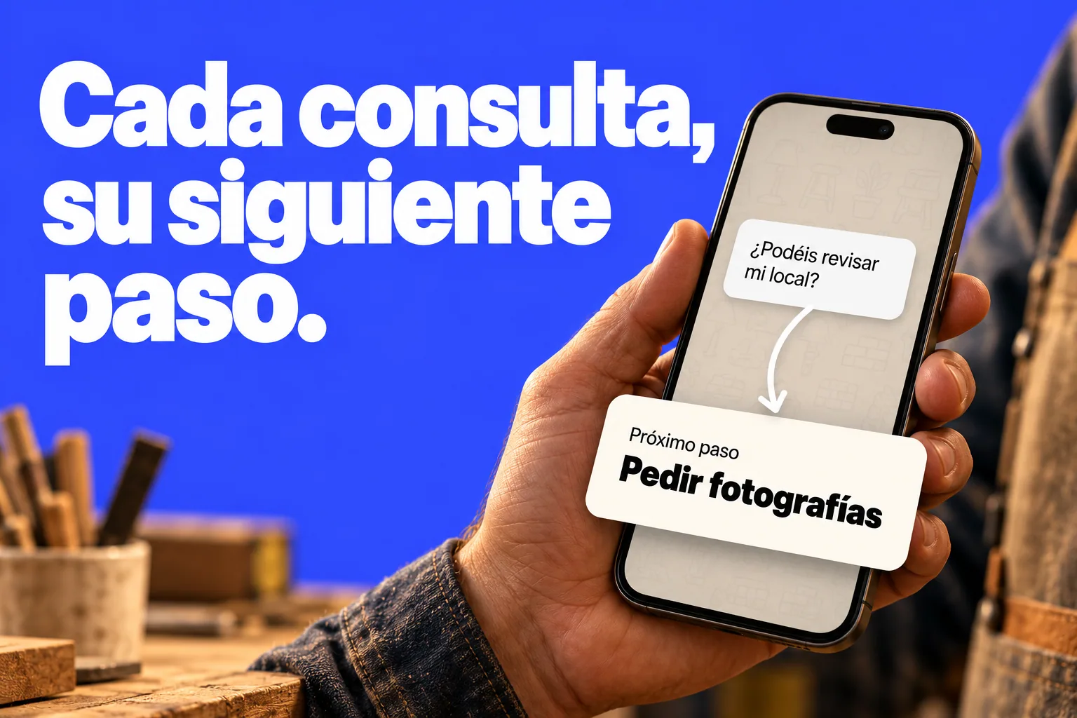 Cada consulta, su siguiente paso. Una consulta ficticia en un móvil lleva a una tarea: pedir fotografías.