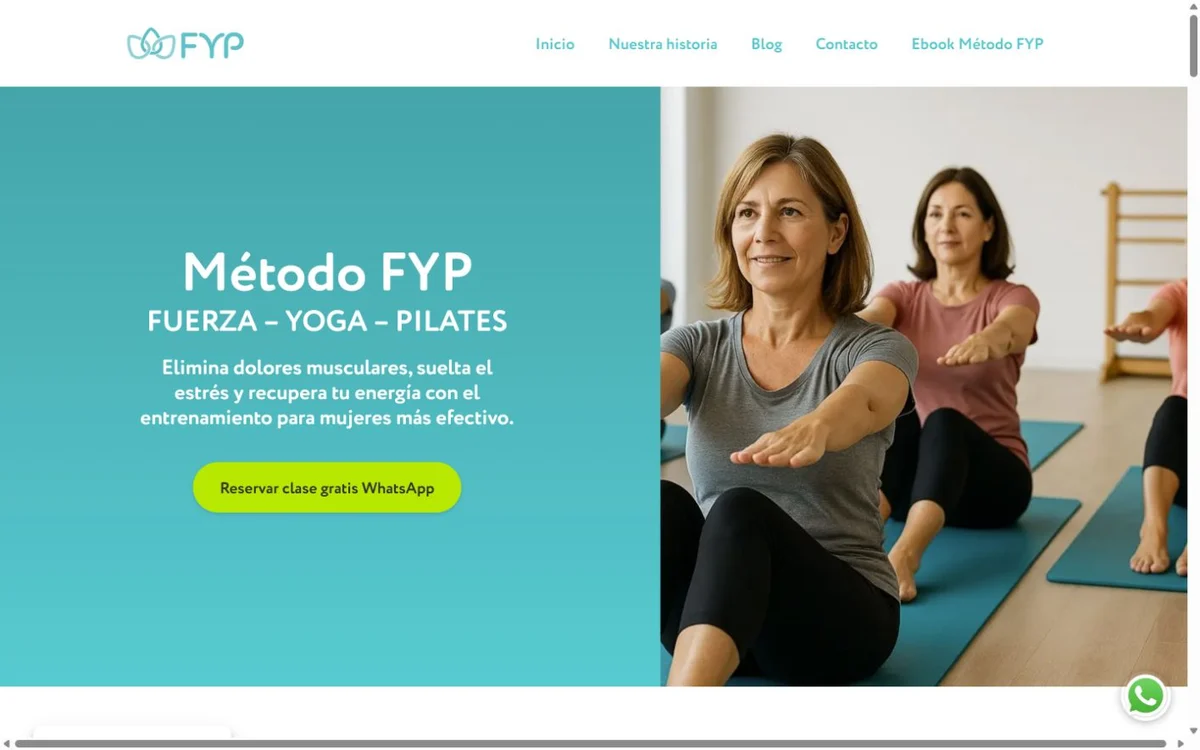 Portada real de Método FYP en tonos turquesa, con la presentación Fuerza, Yoga y Pilates.
