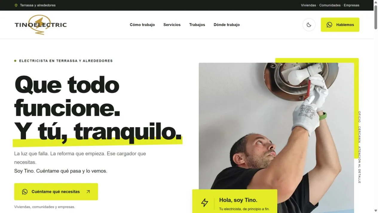 Diseño de Tinoelectric: el oficio y sus trabajos en la web.